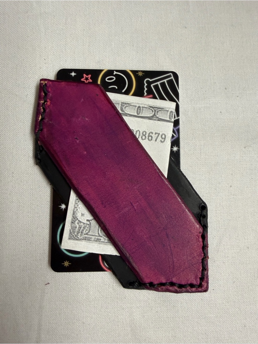 Minimal Leather Money Clip Card Holder - Purple